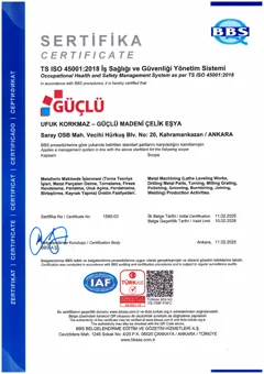 ISO 45001 İş Sağlığı ve Güvenliği Yönetim Sistemi sertifikası