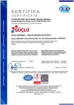 ISO 9001:2015 Kalite Yönetim Sistemi sertifikası